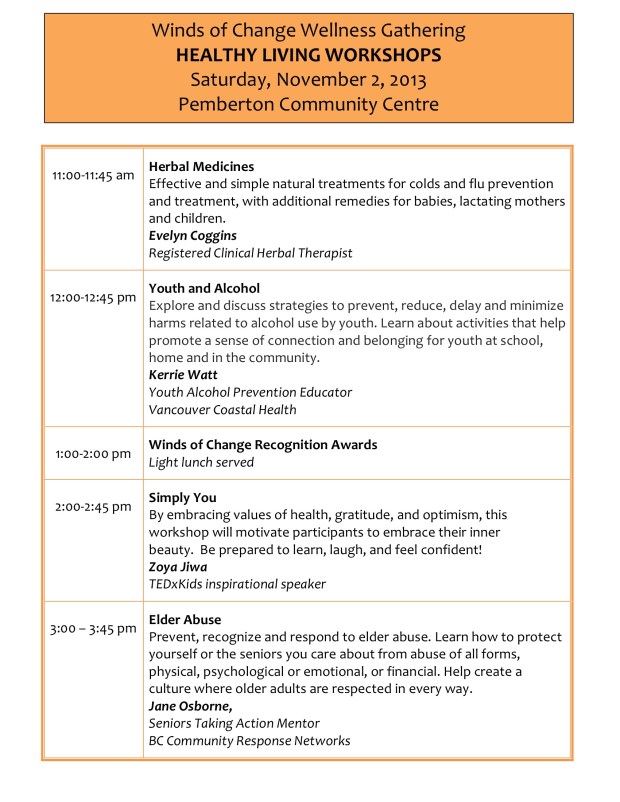 Wellness Gathering schedule 2013