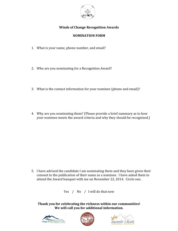 Winds of Change 2014 Nomination Form 2