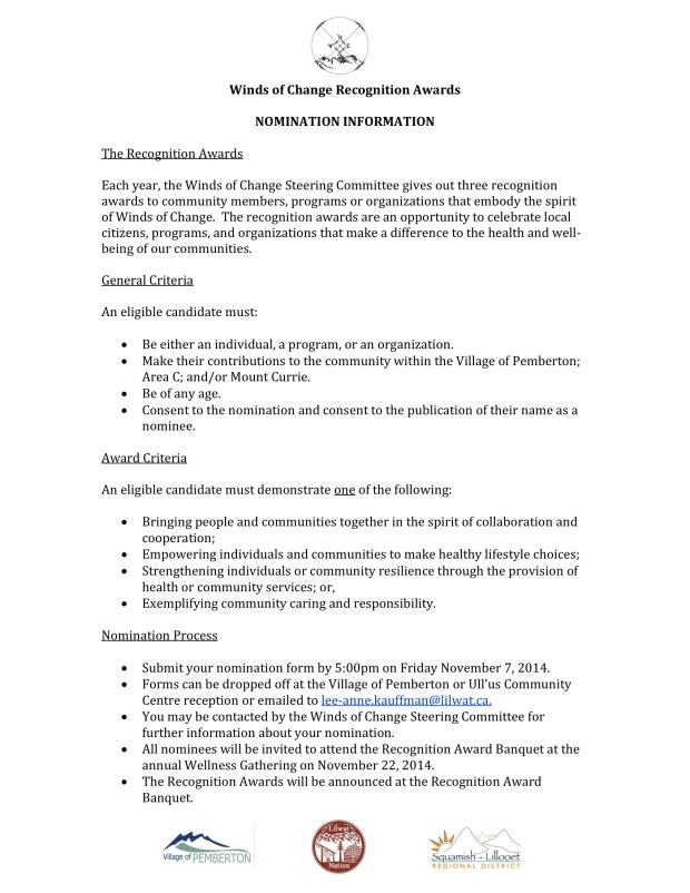 Winds of Change 2014 Nomination form