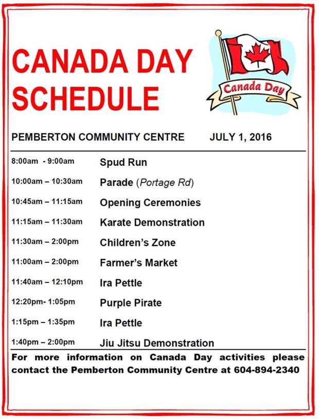 Canada Day schedule for Pemberton